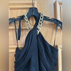 BCBG MAXAZRIA Black Halter Maxi Dress with Chain Neck – Size 0